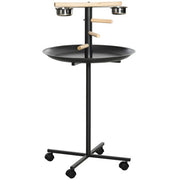 PawHut Bird Play Stand, Portable Parrot Perch, Bird Feeder Station, With Four Wheels, Stainless Steel Feeding Bowls, Round Tray, Grey