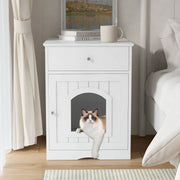 Wooden Pet House Cat Litter Box Enclosure With Drawer Side Table Cat Home Nightstand