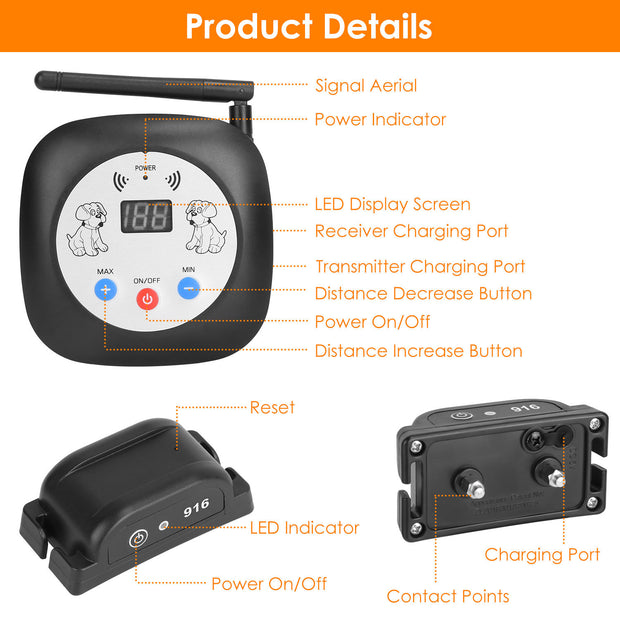 1Set 328FT Electric Wireless Dog Fence System With GPS Location Monitor Collar Receiver Rechargeable Beep Vibration Fence System For Small Medium Large Dogs