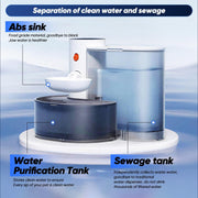 Smart USB Rechargeable Pet Water Fountain 101.44oz Self-Refill, Waste Separation, Non-Cartridge, Tilt-to-Drink, 2000mAh 18650 Battery, Ideal For Cats & Dogs